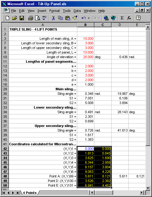 Tilt-Up Panel - Spreadsheet